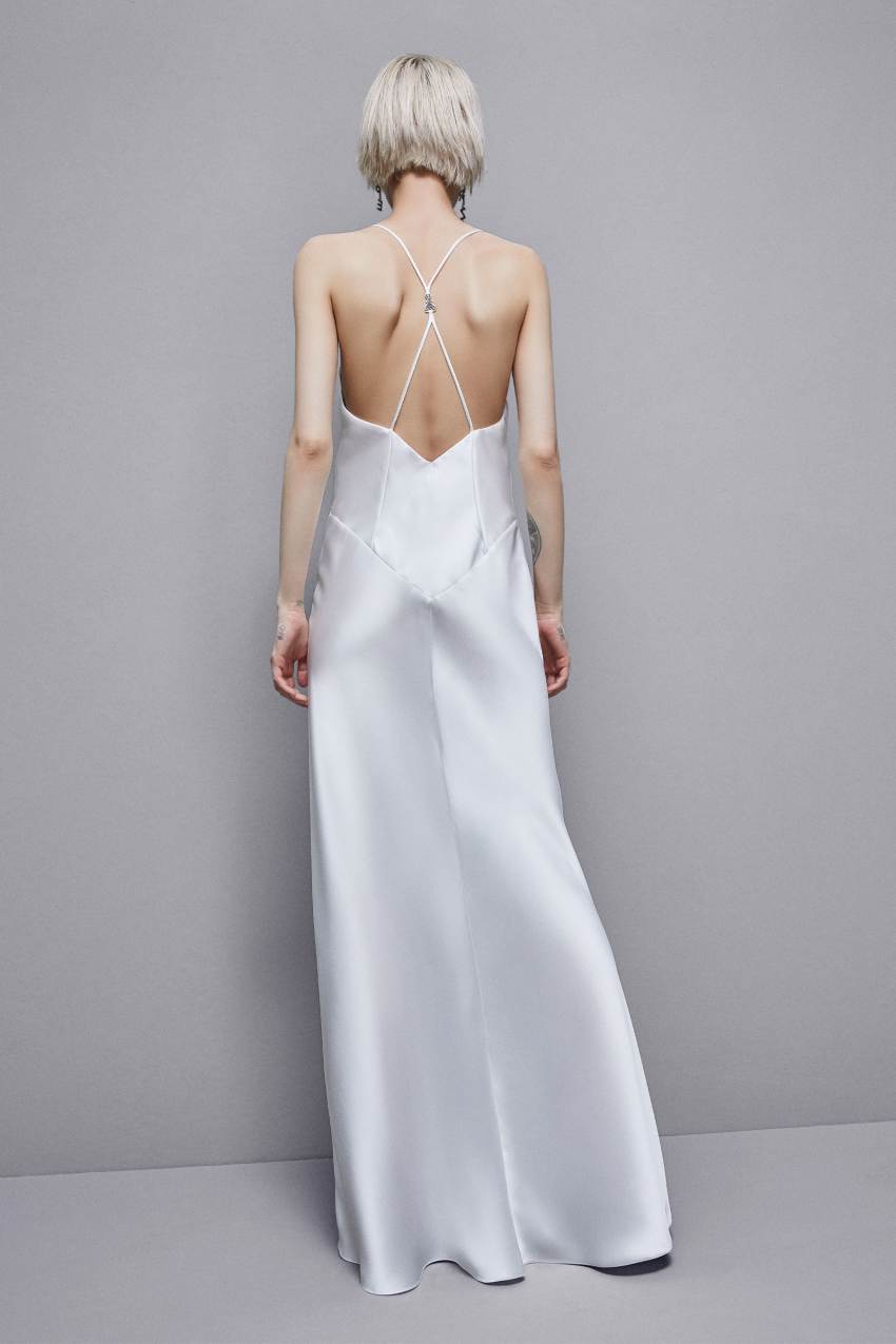 White Patrizia Pepe Sleeveless Long Satin Dress | UTO348905