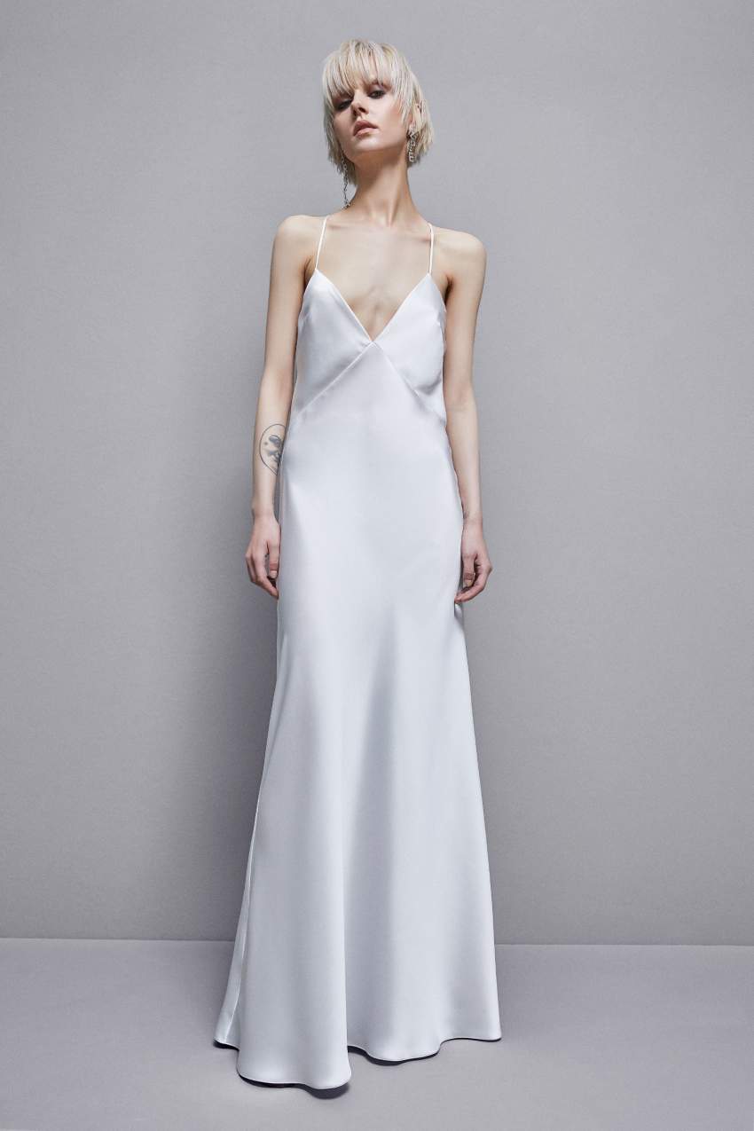 White Patrizia Pepe Sleeveless Long Satin Dress | UTO348905