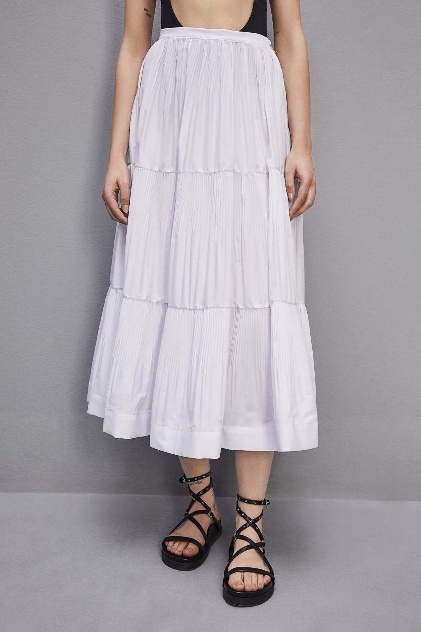 White Patrizia Pepe Soft Ankle Pleated Skirt | OGP304158