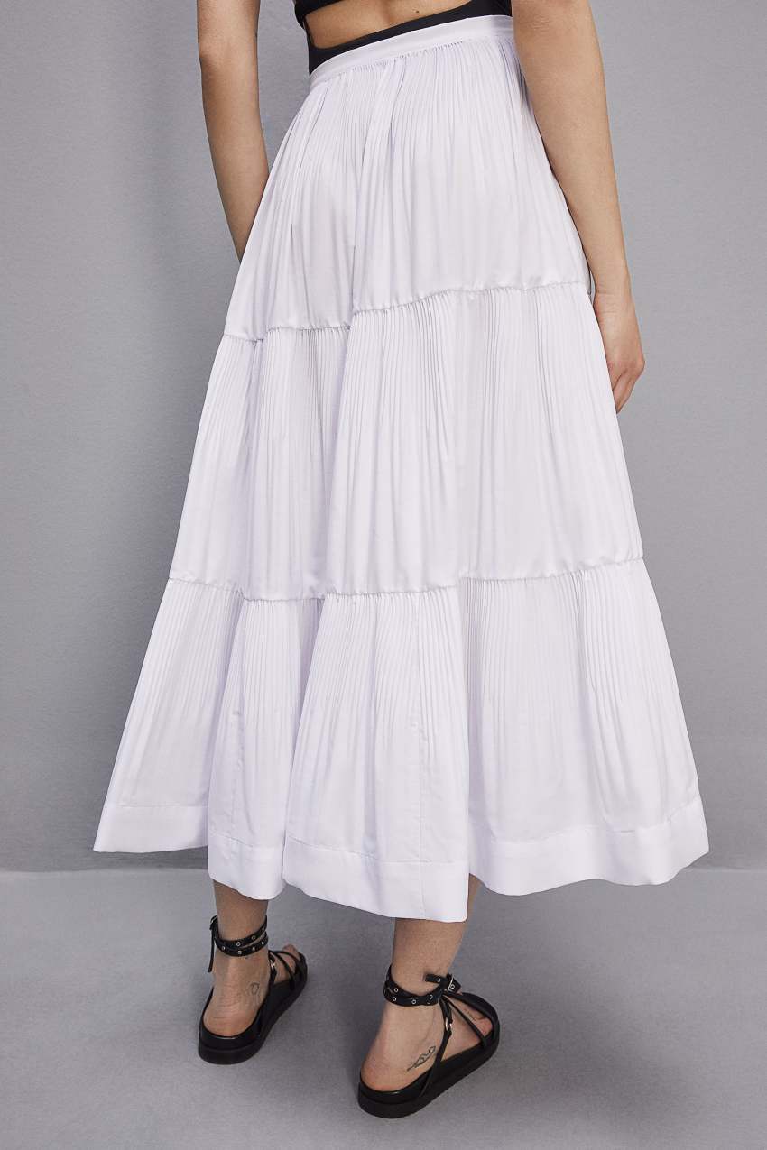 White Patrizia Pepe Soft Ankle Pleated Skirt | OGP304158