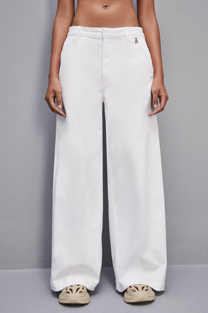 White Patrizia Pepe Stretch Cotton Satin Palazzo Pants | RWI478605