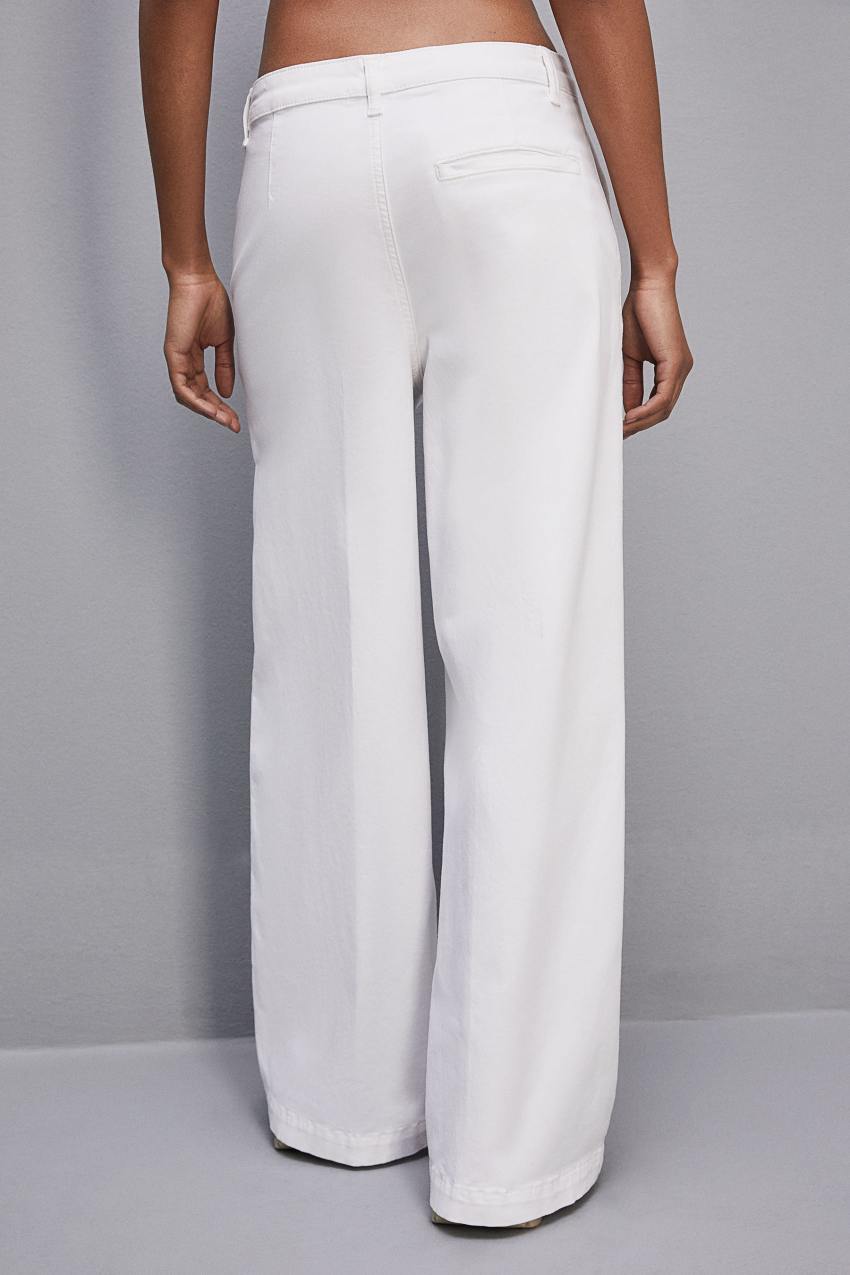 White Patrizia Pepe Stretch Cotton Satin Palazzo Pants | RWI478605