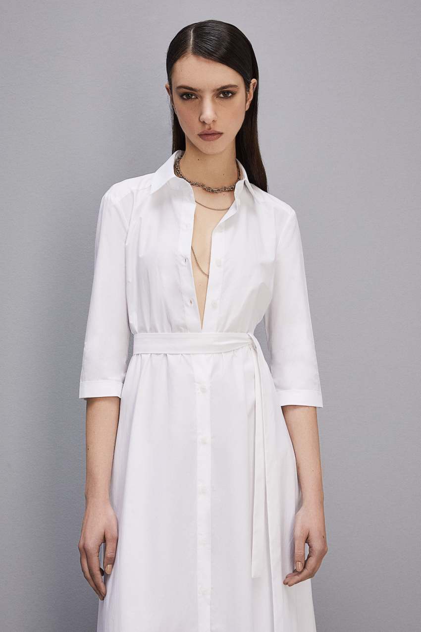 White Patrizia Pepe Three-quarter Sleeve Cotton Chemisier Dress | MLZ245130