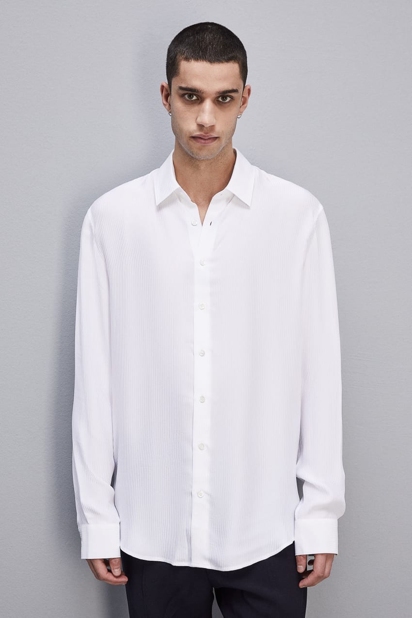 White Patrizia Pepe Viscose Twill Jacquard Shirt | ZMV278491