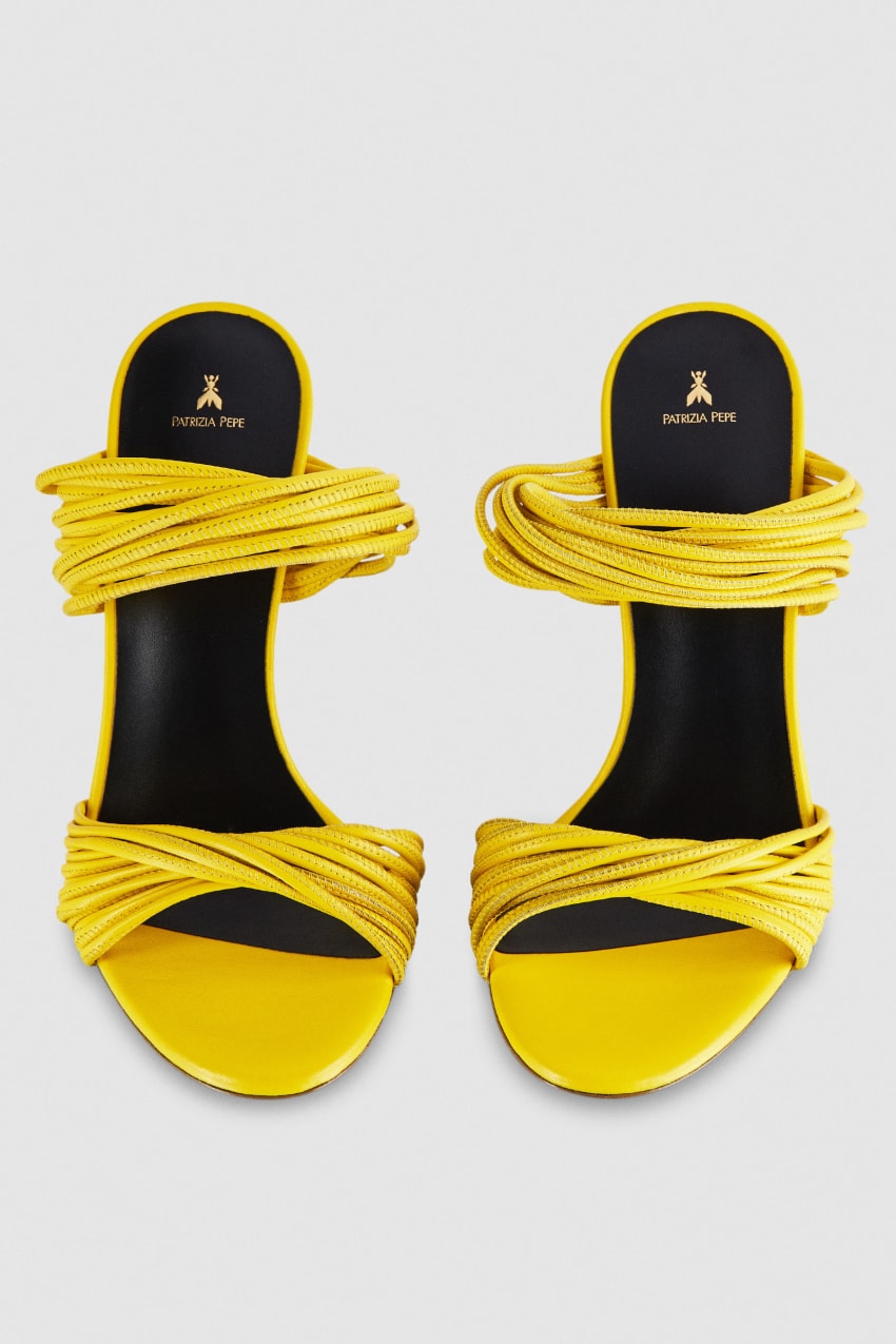 Yellow Patrizia Pepe Heeled Sandal In Smooth Leather With Gold-colored Mini Logo | PKE243790