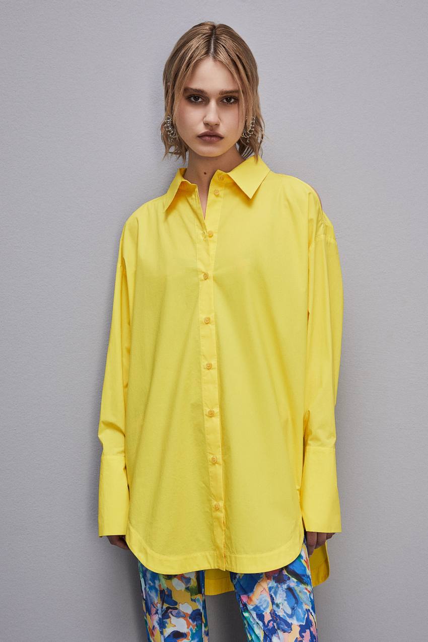 Yellow Patrizia Pepe Long-sleeved Oversized Cotton Shirt | VSU923164