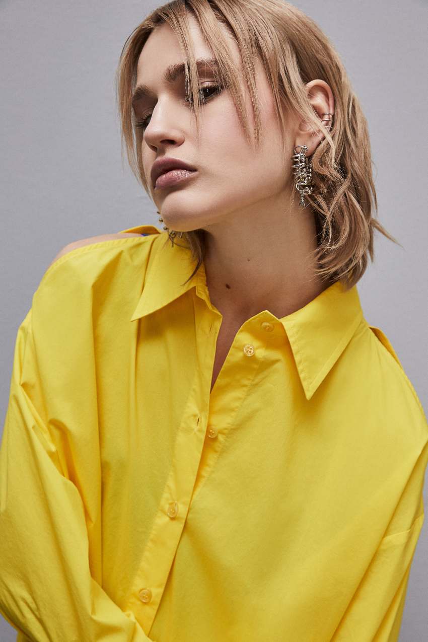 Yellow Patrizia Pepe Long-sleeved Oversized Cotton Shirt | VSU923164