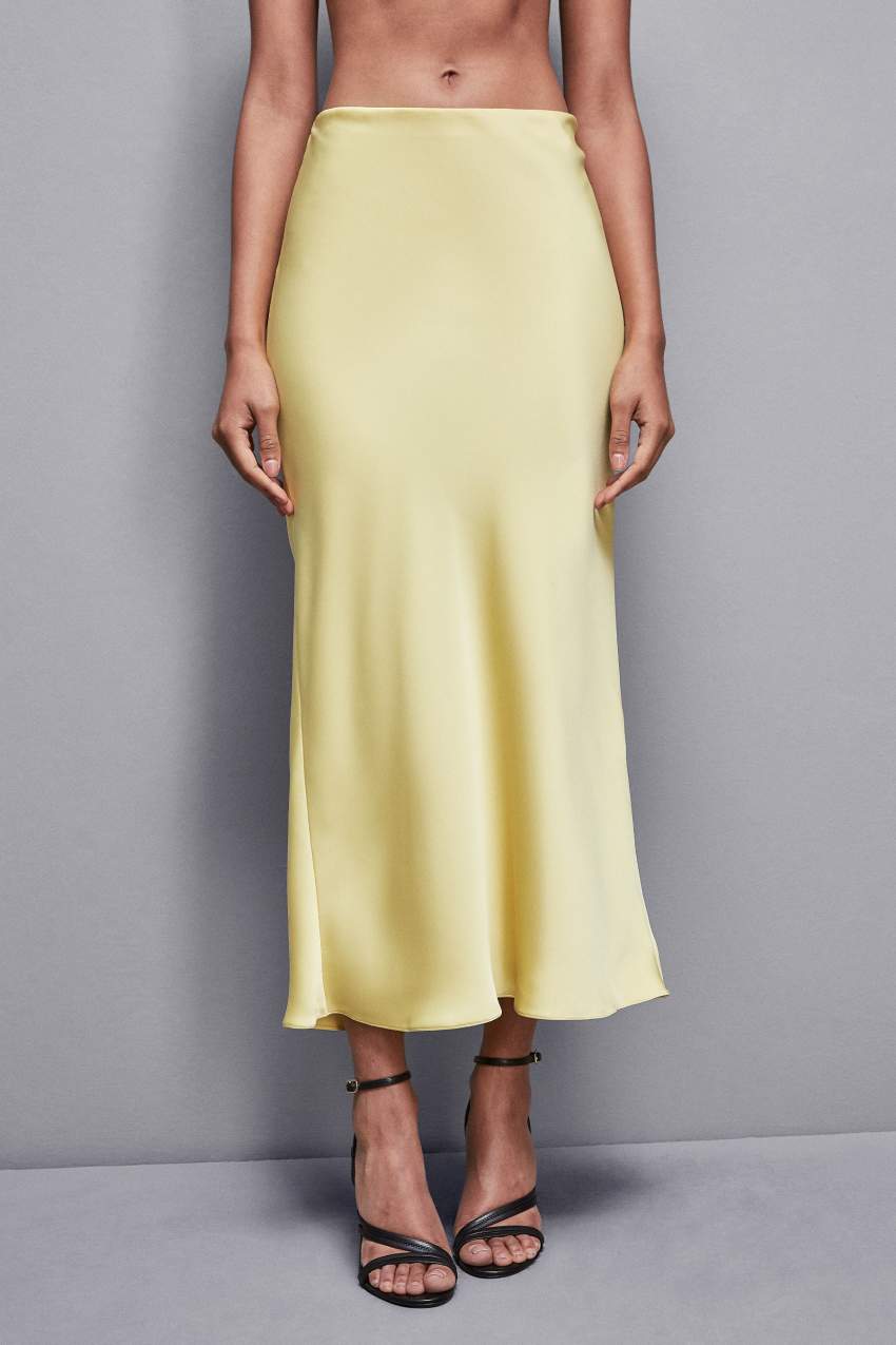 Yellow Patrizia Pepe Shiny Satin Midiskirt | LWB982017