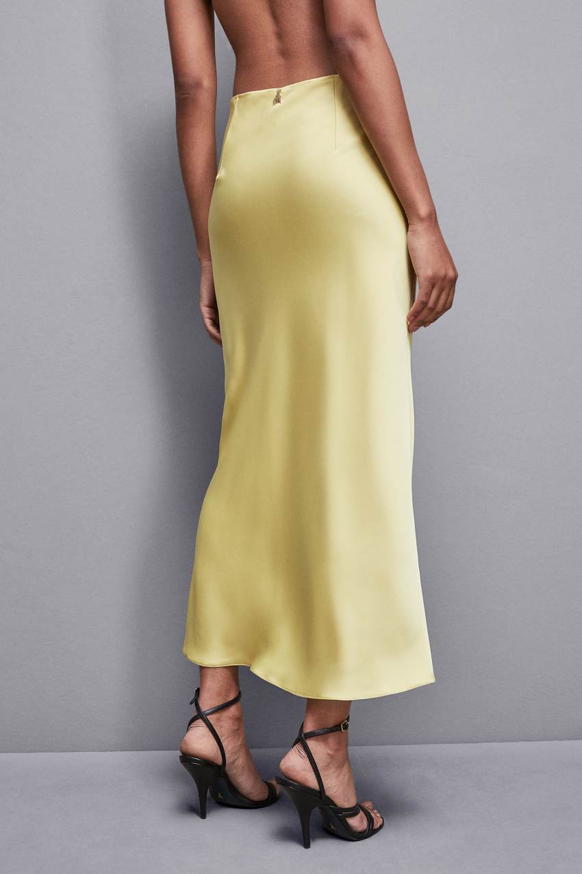 Yellow Patrizia Pepe Shiny Satin Midiskirt | LWB982017