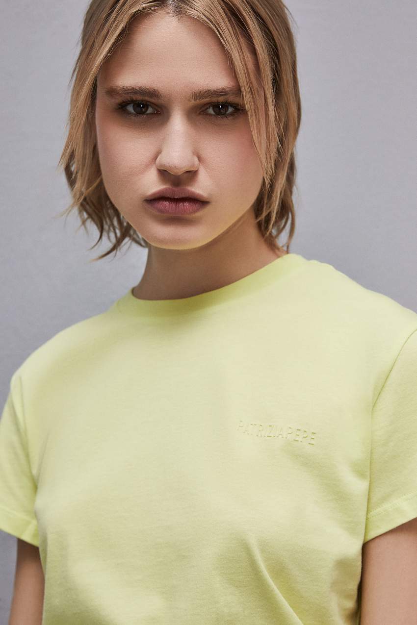 Yellow Patrizia Pepe Short-sleeved T-shirt With Logo In Organic Cotton | NKT458273