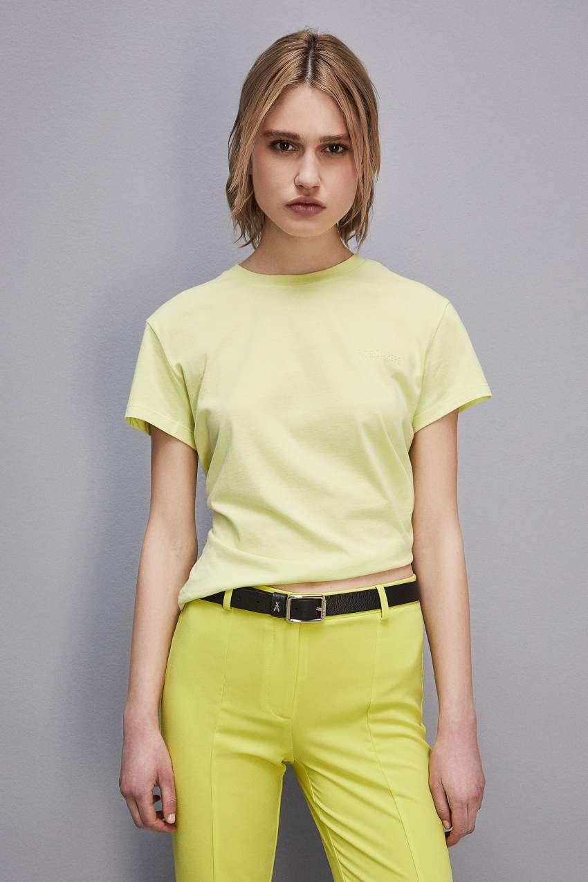 Yellow Patrizia Pepe Short-sleeved T-shirt With Logo In Organic Cotton | NKT458273